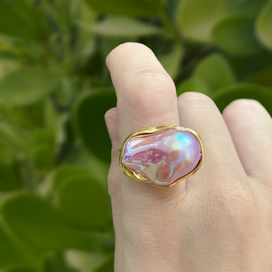 Anillo Perla Nacarada Irregular Acero Inoxidable 1G5