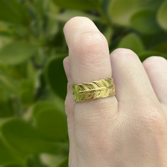 Anillo Dorado Hoja Ajustable Acero Inoxidable 1Y3