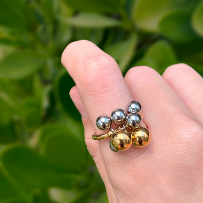 Anillo Oro-Plata Bolitas Acero Inoxidable 1L3