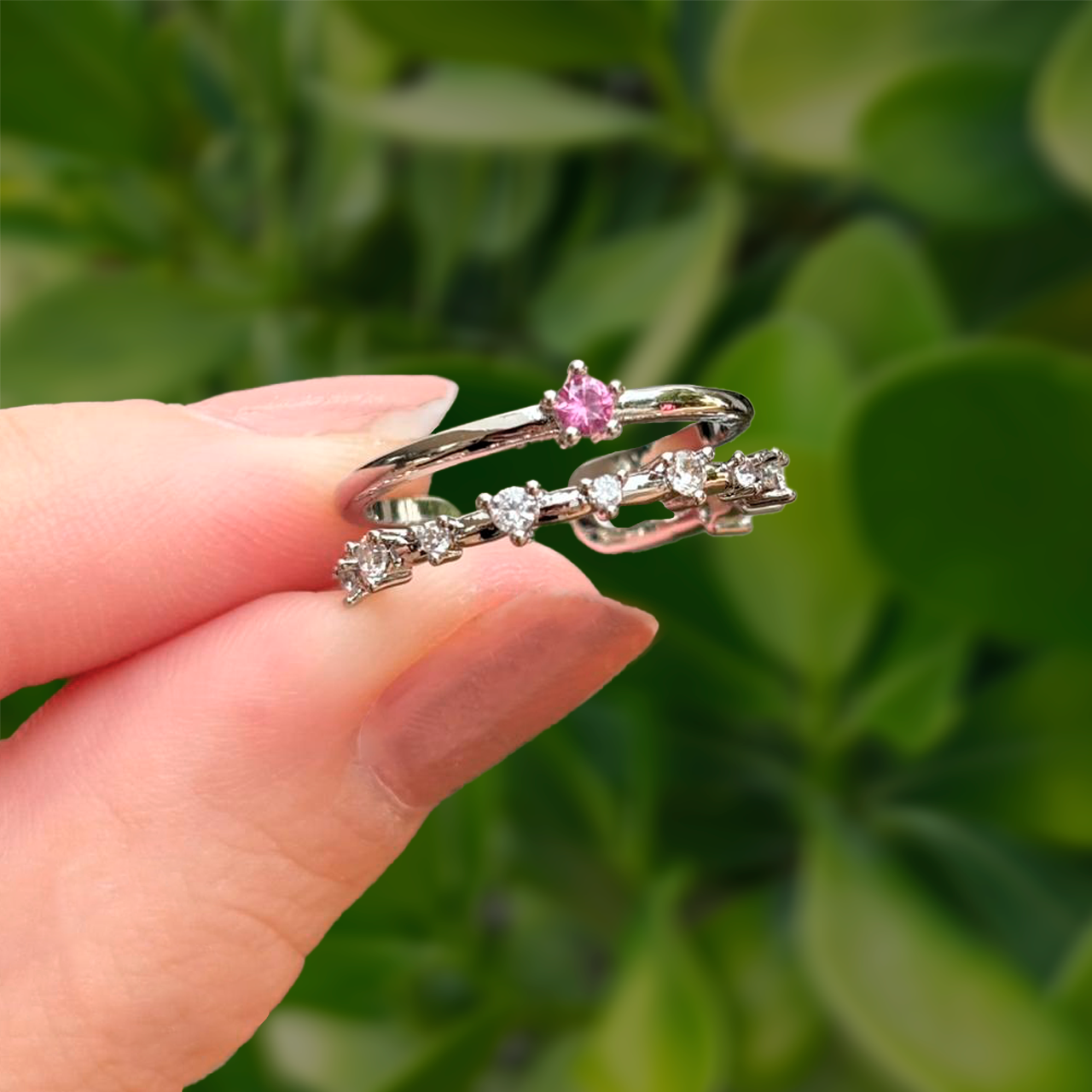 Anillo Doble Plateado Zirconias Ajustable Chapa de Oro Az187