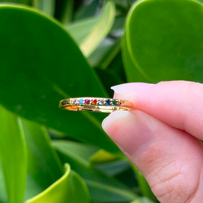 Anillo Dorado Zirconias Multicolor Chapa de Oro Ajustable C613