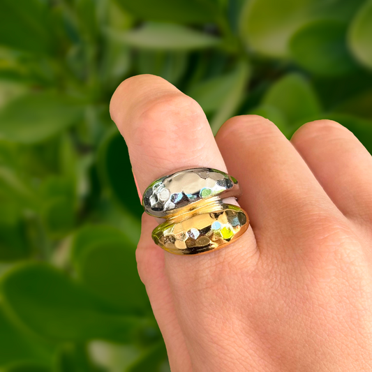 Anillo Oro-Plata Ajustable Chapa de Oro 2F1