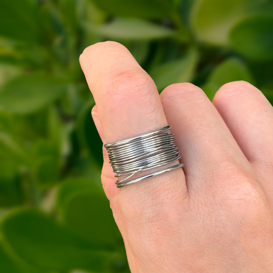 Anillo Plateado Alambre Acero Inoxidable 1L7