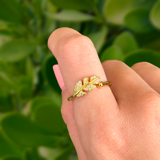 Anillo Hoja Brillante Dorados Ajustable Chapa de Oro  3G1