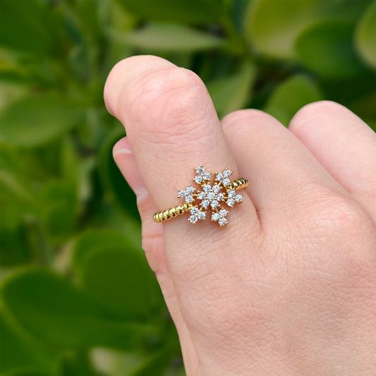 Anillo Ajustable Copo de Nieve Chapa de Oro 3K1