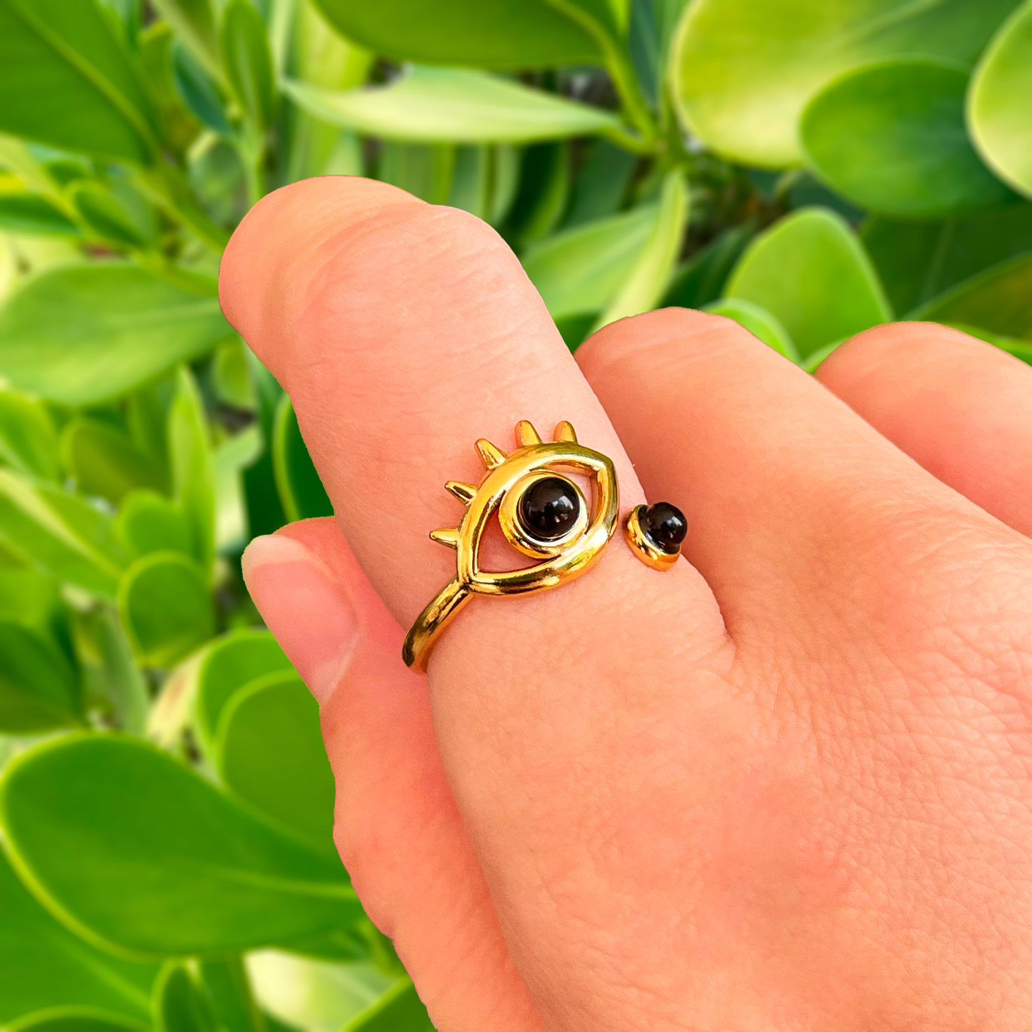 Anillo Ojo Negro Ajustable Acero Inoxidable R26
