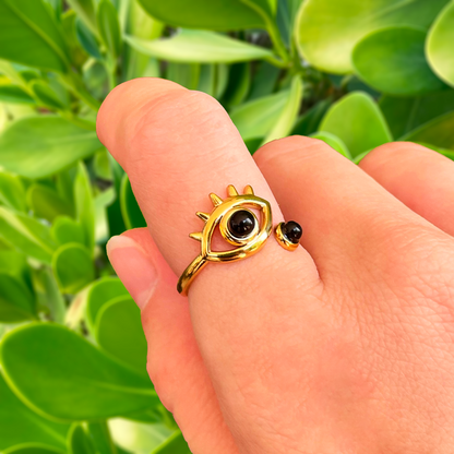 Anillo Ojo Negro Ajustable Acero Inoxidable R26