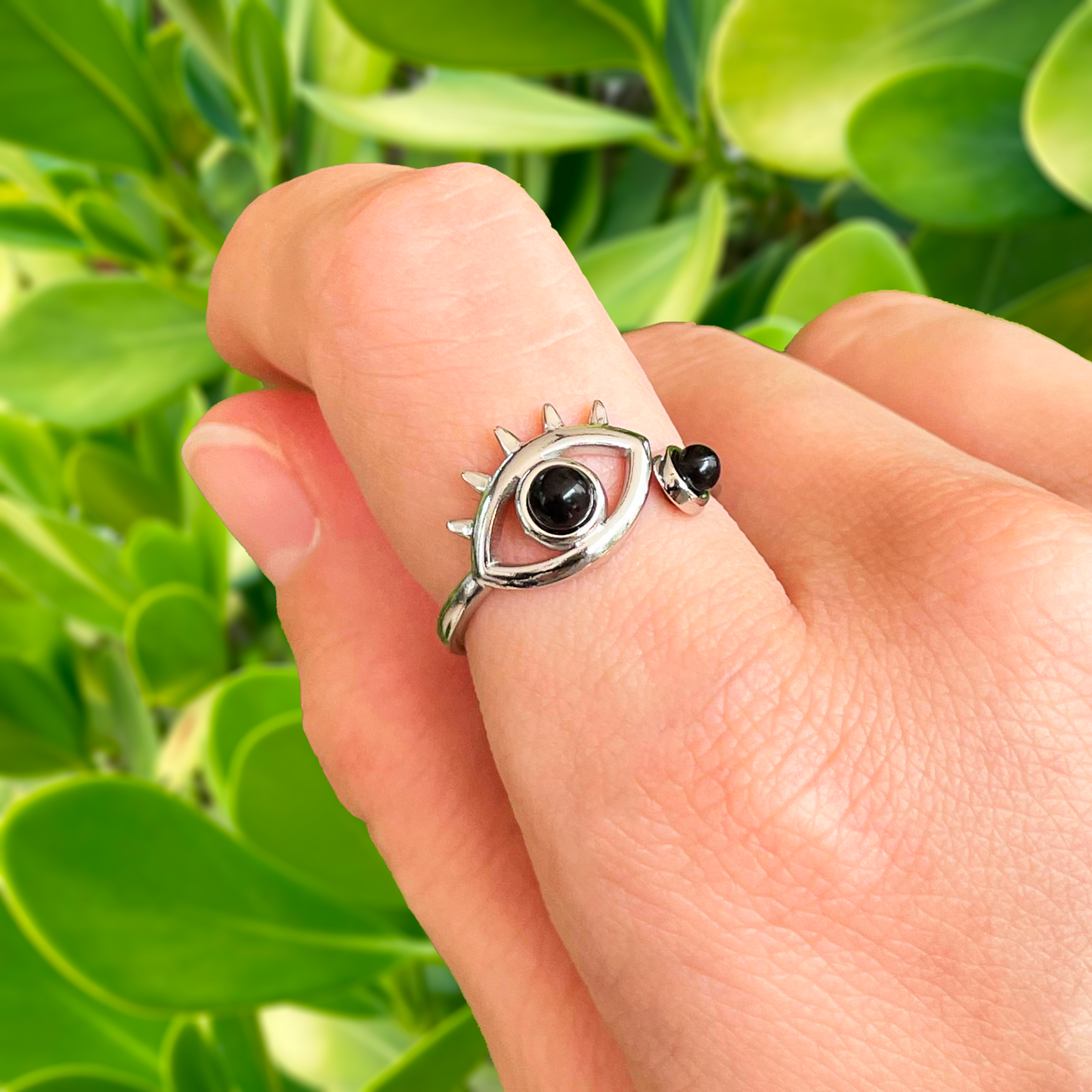 Anillo Ojo Negro Ajustable Acero Inoxidable VE3