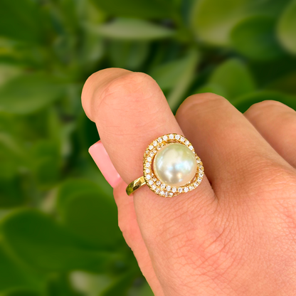 Anillo Bella Perla Ajustable Chapa de Oro 2S1