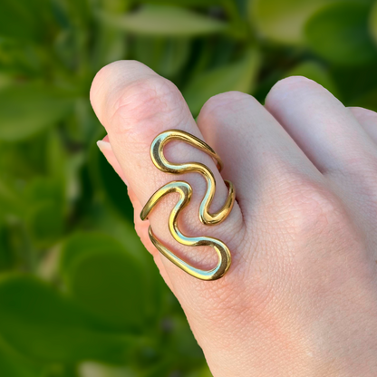 Anillo Dorado Corazones Encontrados Acero Inoxidable 2W5