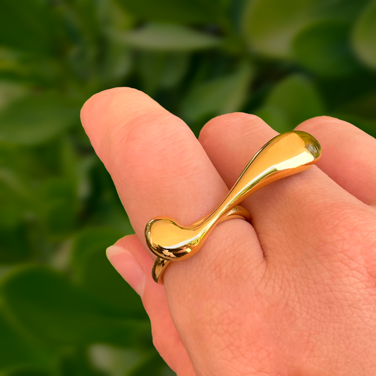 Anillo Gota Larga Dorada Acero Inoxidable R9