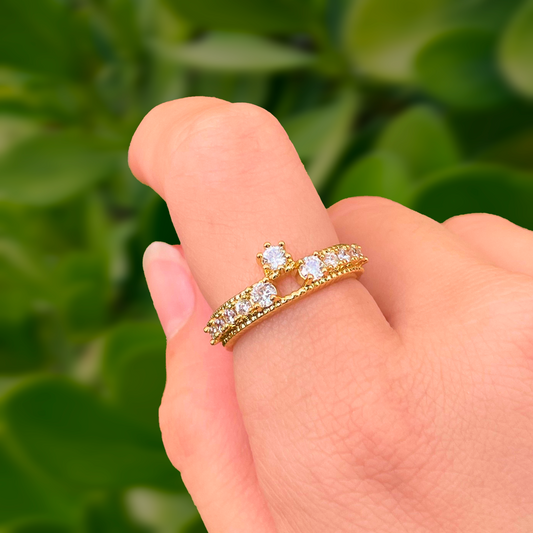 Anillo Zirconias Blancas Ajustable Chapa de Oro Az205