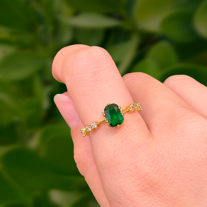 Anillo Zirconia Verde Chapa de Oro Ajustable C641