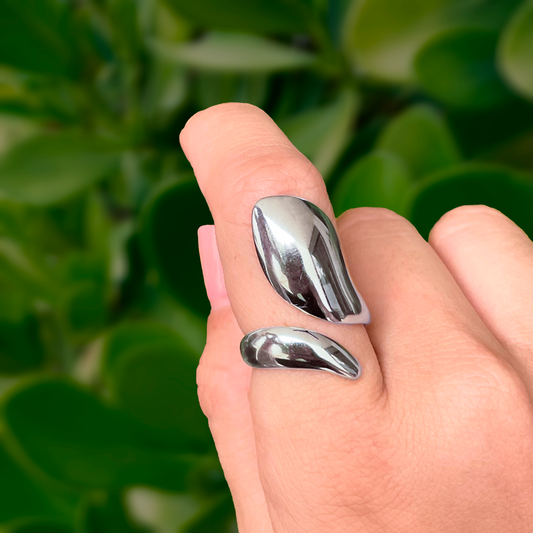 Anillo Plateado Gotas Encontradas Acero Inoxidable