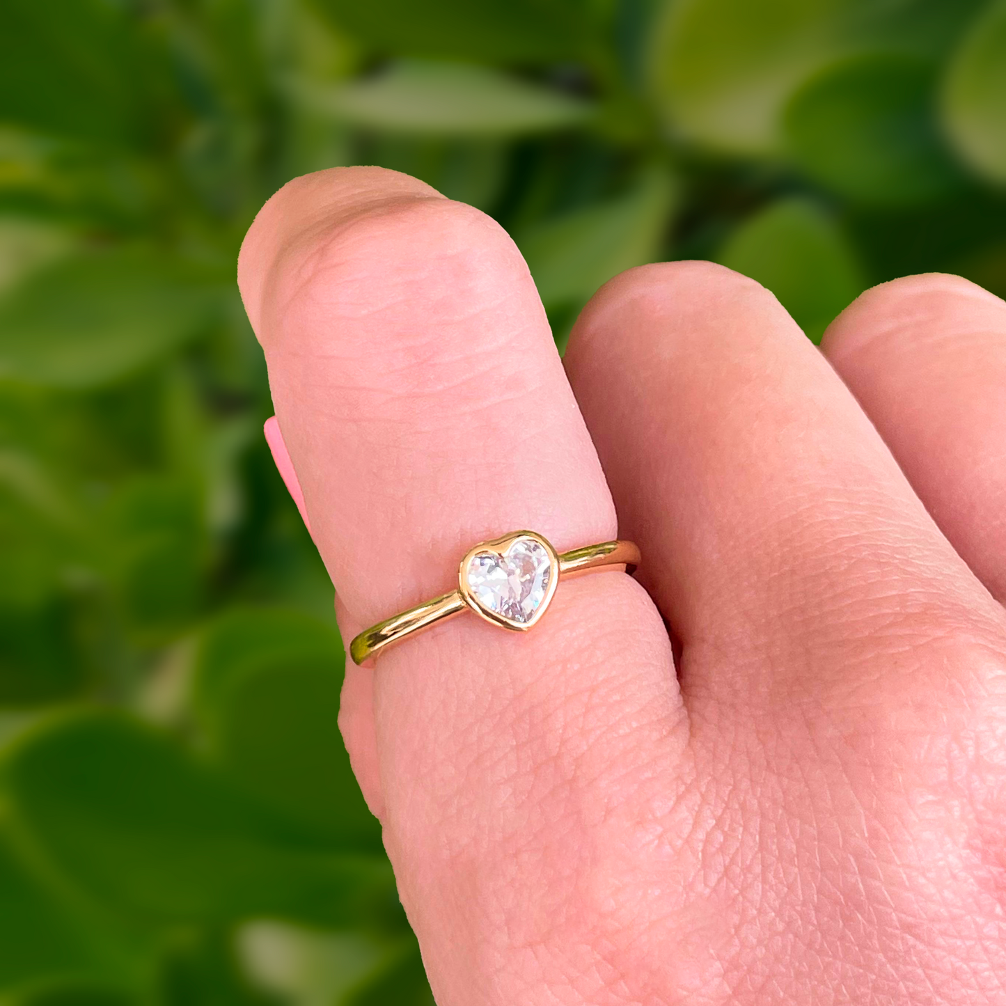 Anillo Dorado Corazón Zirconia Blanca Chapa de Oro