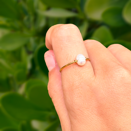 Anillo Dorado Perla Acero Inoxidable 1C6