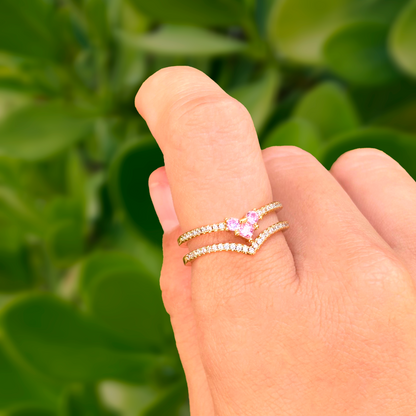 Anillo Dorado Doble Corazon Chapa de Oro C613