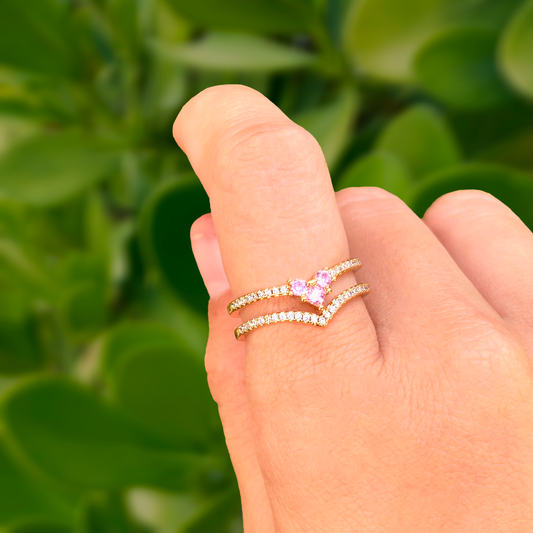 Anillo Dorado Doble Corazon Chapa de Oro C613