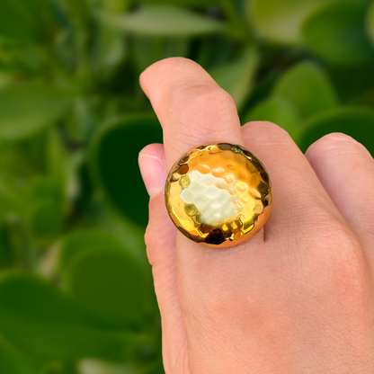 Anillo Dorado Esférico Rugoso Acero Inoxidable 1M4