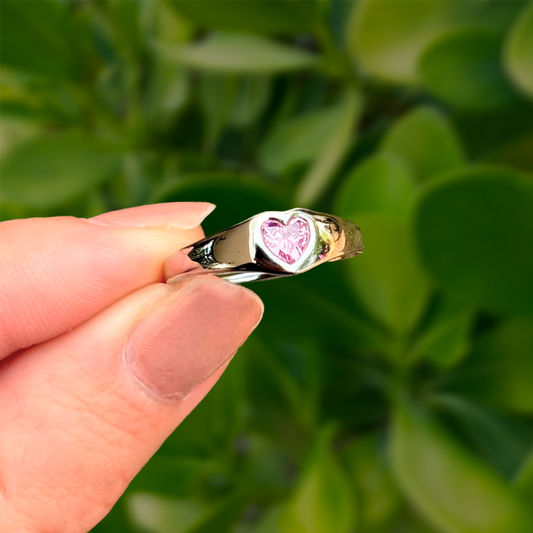 Anillo Plateado Corazón Chapa de Oro C351