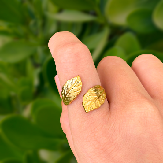 Anillo Hojas Doradas Acero Inoxidable 1L1