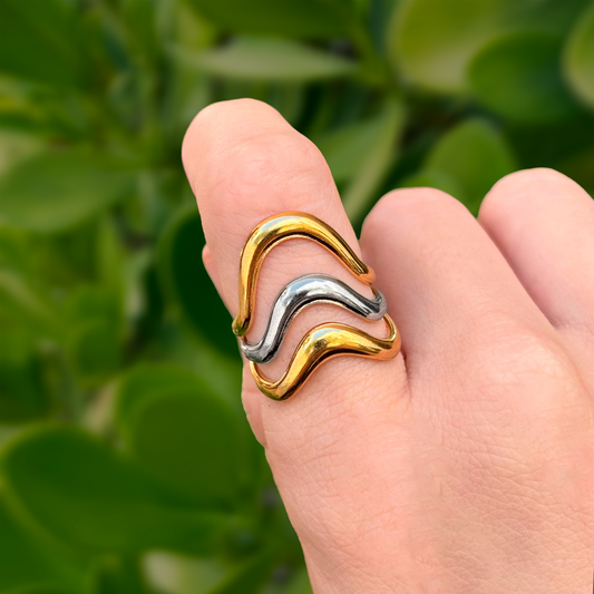 Anillo Oro-Plata Onda Acero Inoxidable   2B1