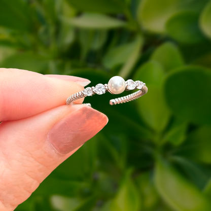 Anillo Plateado Perla Zirconias  Chapa de Oro Az114