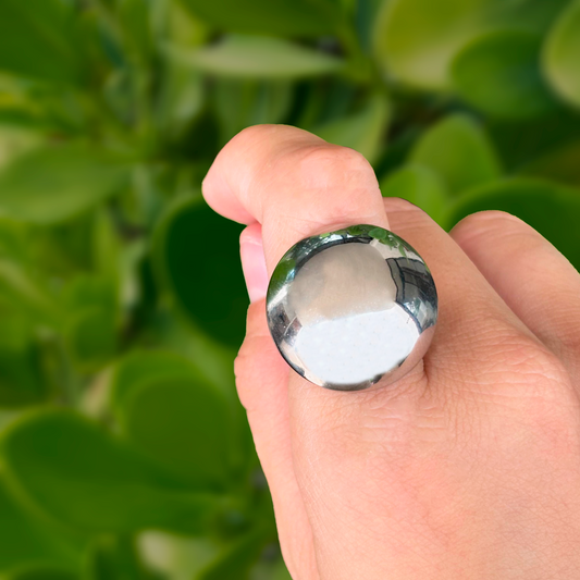 Anillo Esférico Plateado Acero Inoxidable 1E2