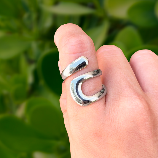Anillo Plateado Irregular Acero Inoxidable 1Z2