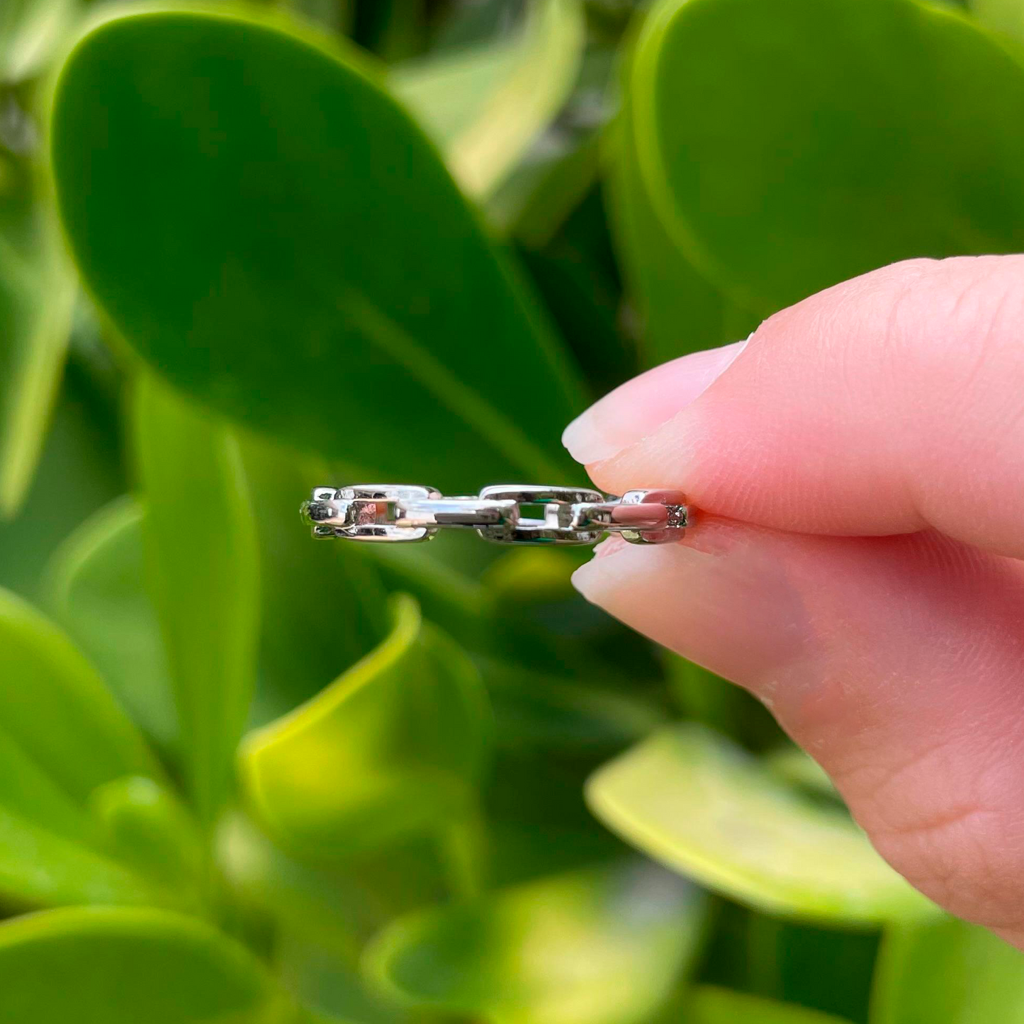Anillo Eslabones Plateado Chapa de Oro