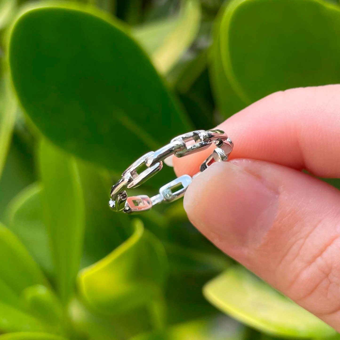 Anillo Eslabones Plateado Chapa de Oro
