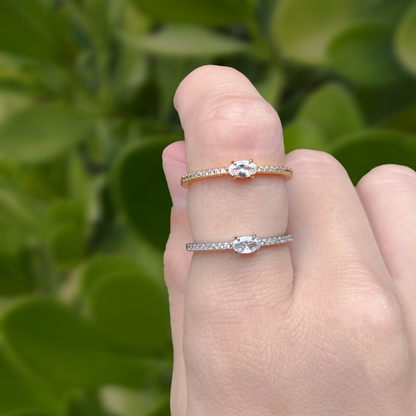 Anillo Plateado Zirconias Ajustable Chapa de Oro Az183