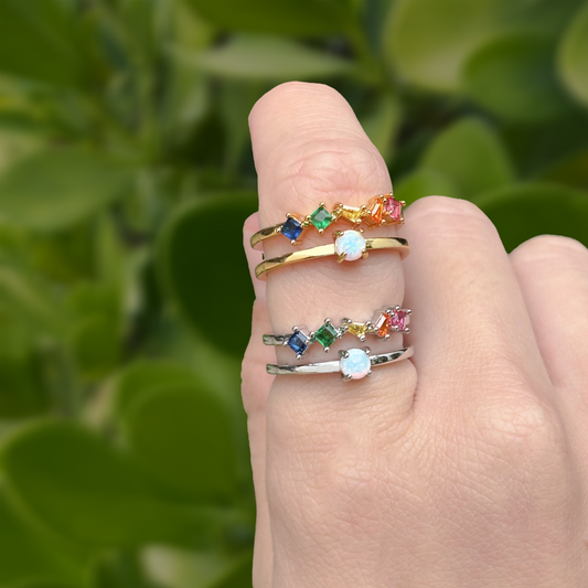 Anillo Zirconia de Colores con Perla Ajustable Chapa de Oro