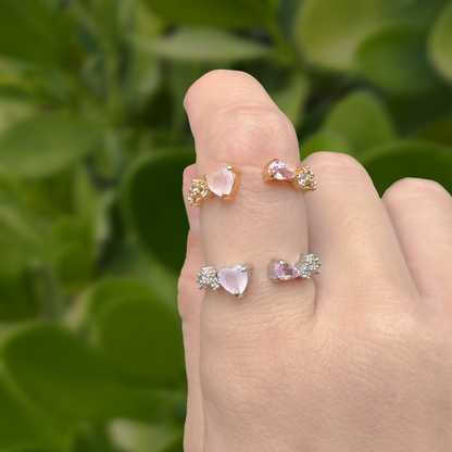 Anillo Corazón Rosa Zirconias Ajustable Chapa de Oro