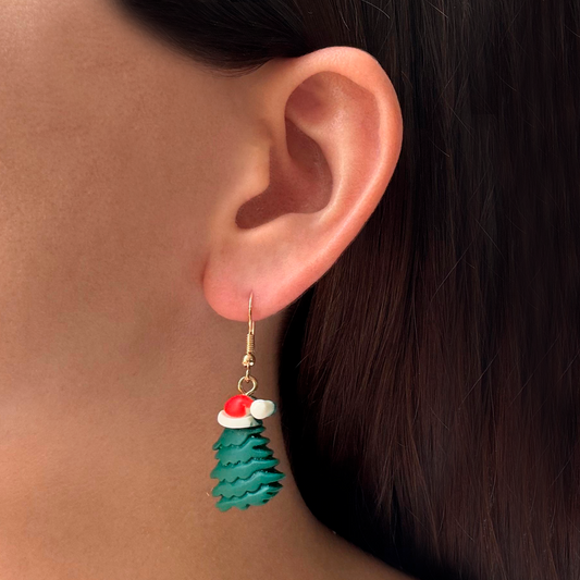 Aretes Arbolito Navidad con Gorro    3F5