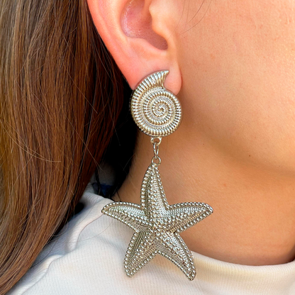 Aretes Estrella Caracol Plateados 1V5