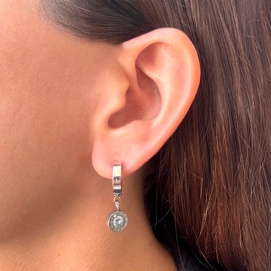 Aretes Arracada Plateada con Zirconia Acero Inoxidable 1o3