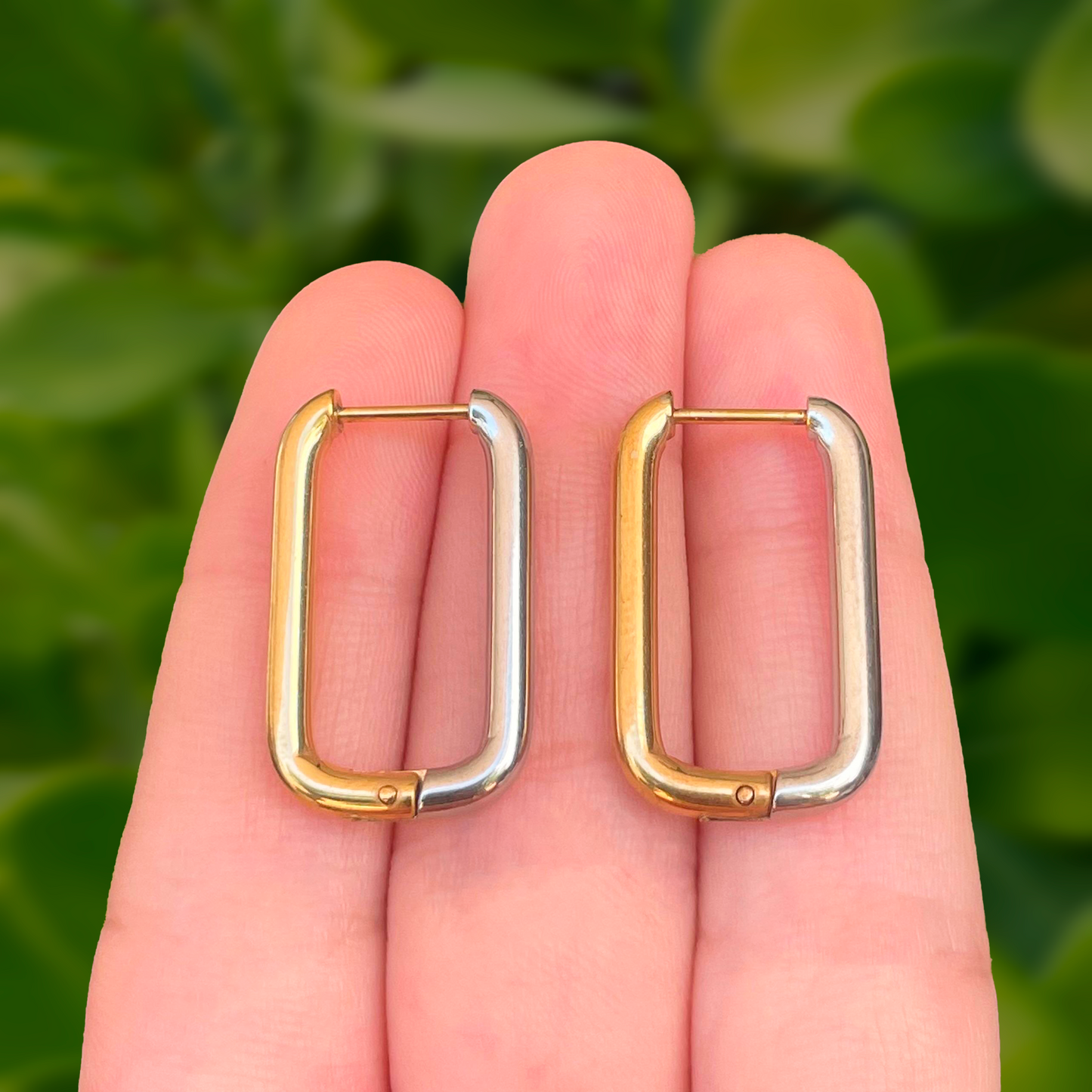 Aretes Rectángulo Oro-Plata  Acero Inoxidable 1Q4