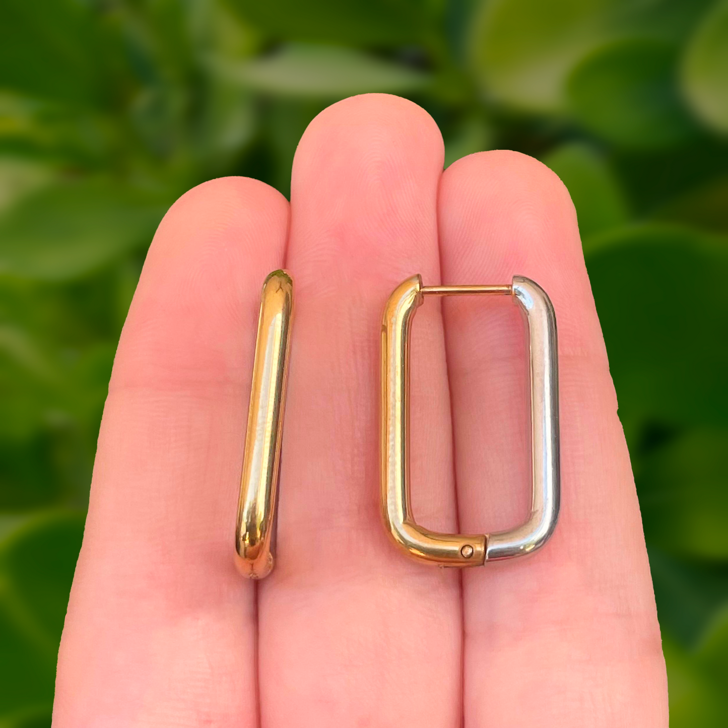 Aretes Rectángulo Oro-Plata  Acero Inoxidable 1Q4