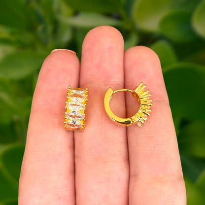Aretes Arracada Zirconias Blancas Chapa de Oro Az192