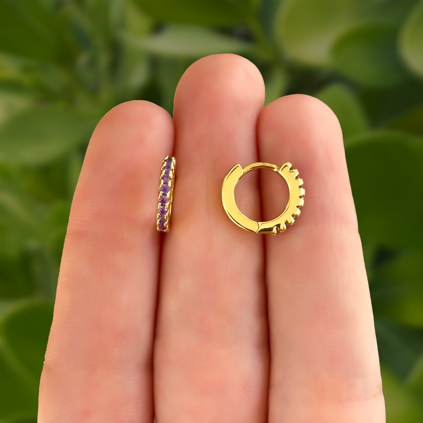 Aretes Zirconia Lila Chapa de Oro Az58