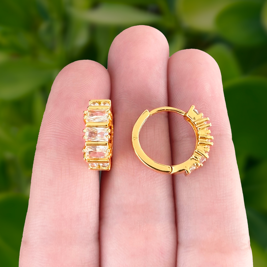 Aretes Arracada Zirconias Chapa de Oro C639
