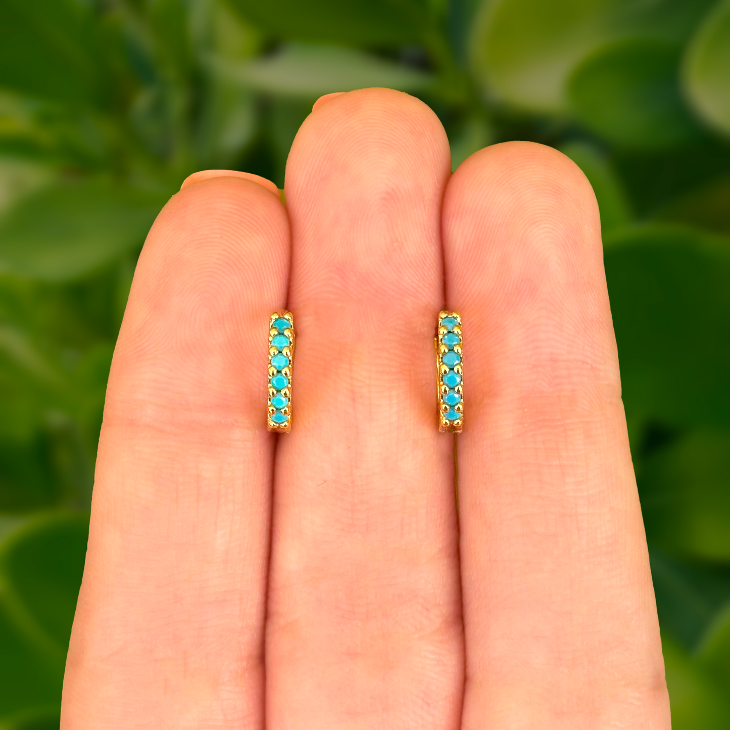Aretes Arracada Turquesa Chapa de Oro 14K Az12