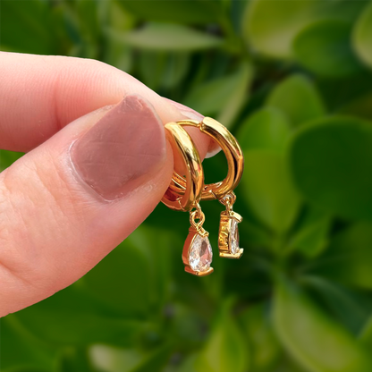 Aretes Arracada Zirconia Chapa de Oro AQz435