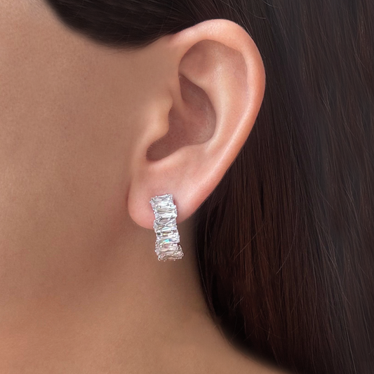 Aretes Arracada Plateada Cristales  1Y5