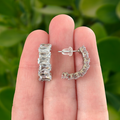 Aretes Arracada Plateada Cristales  1Y5