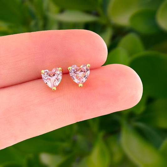 Aretes Corazon Rosa Chapa de Oro AZ48