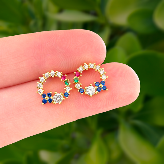 Aretes Aro Floral Chapa de Oro Az248