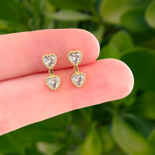 Aretes 2 Corazones Chapa de Oro Az249