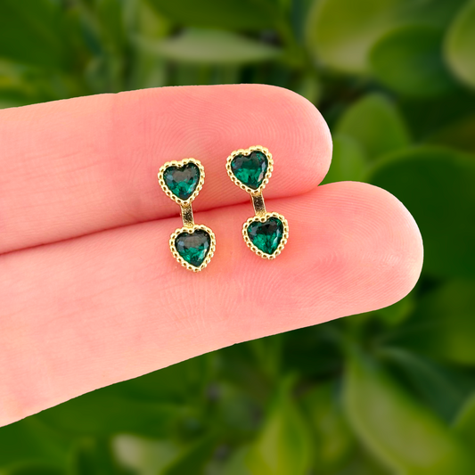 Aretes Verdes Corazon Chapa de Oro AZ39